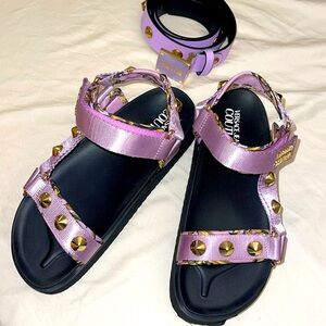 Versace jeans couture sandals purple and gold